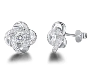 10mm 925 Sterling Silver Flower Knot Earring Diamond Stud Solitaire Circle Round Wedding Earrings Bridal