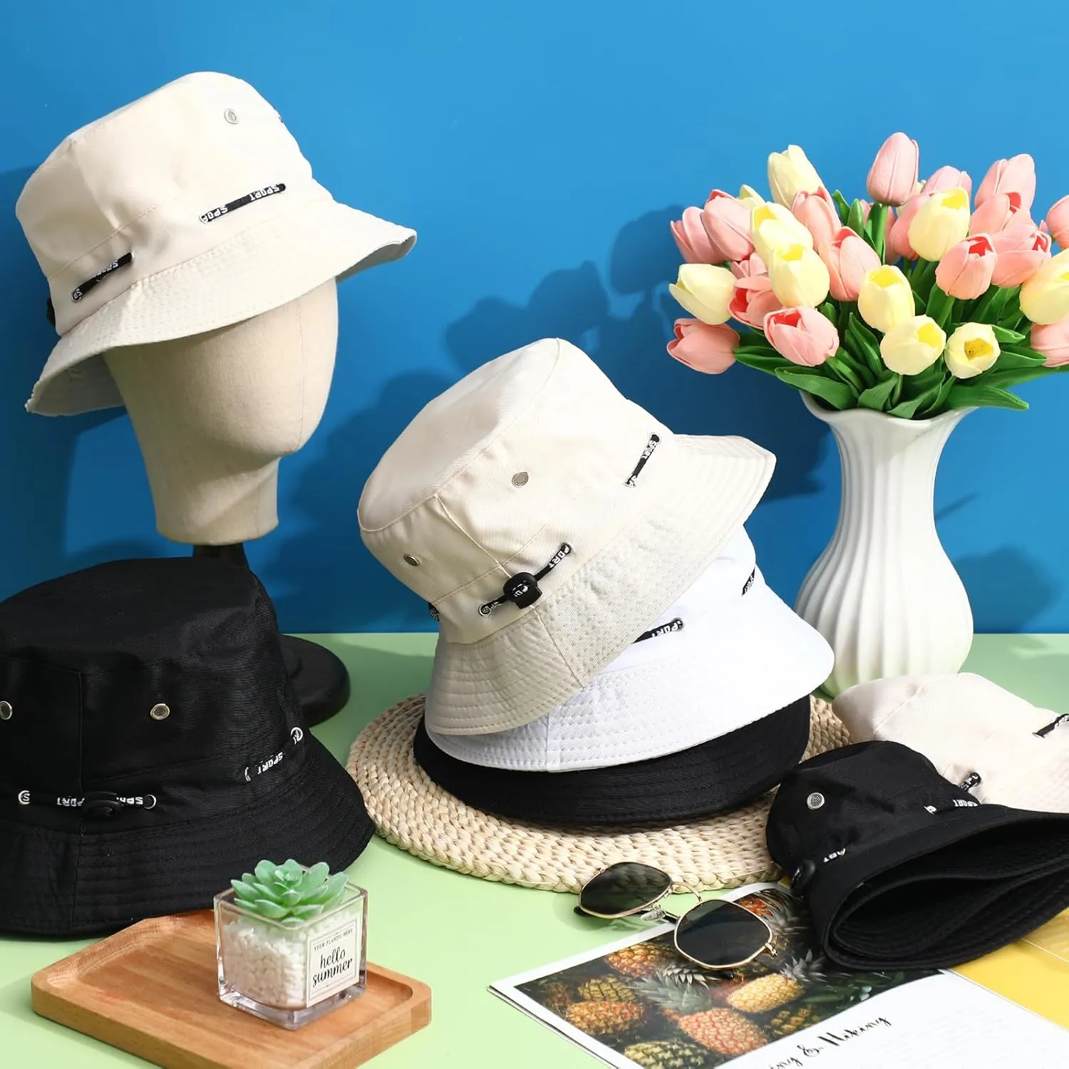 24 Pcs Bucket Hat Bulk for Women Men Adjustable Beach Boonie Sun Hat Summer Outdoor Packable Cap for Hiking Camping