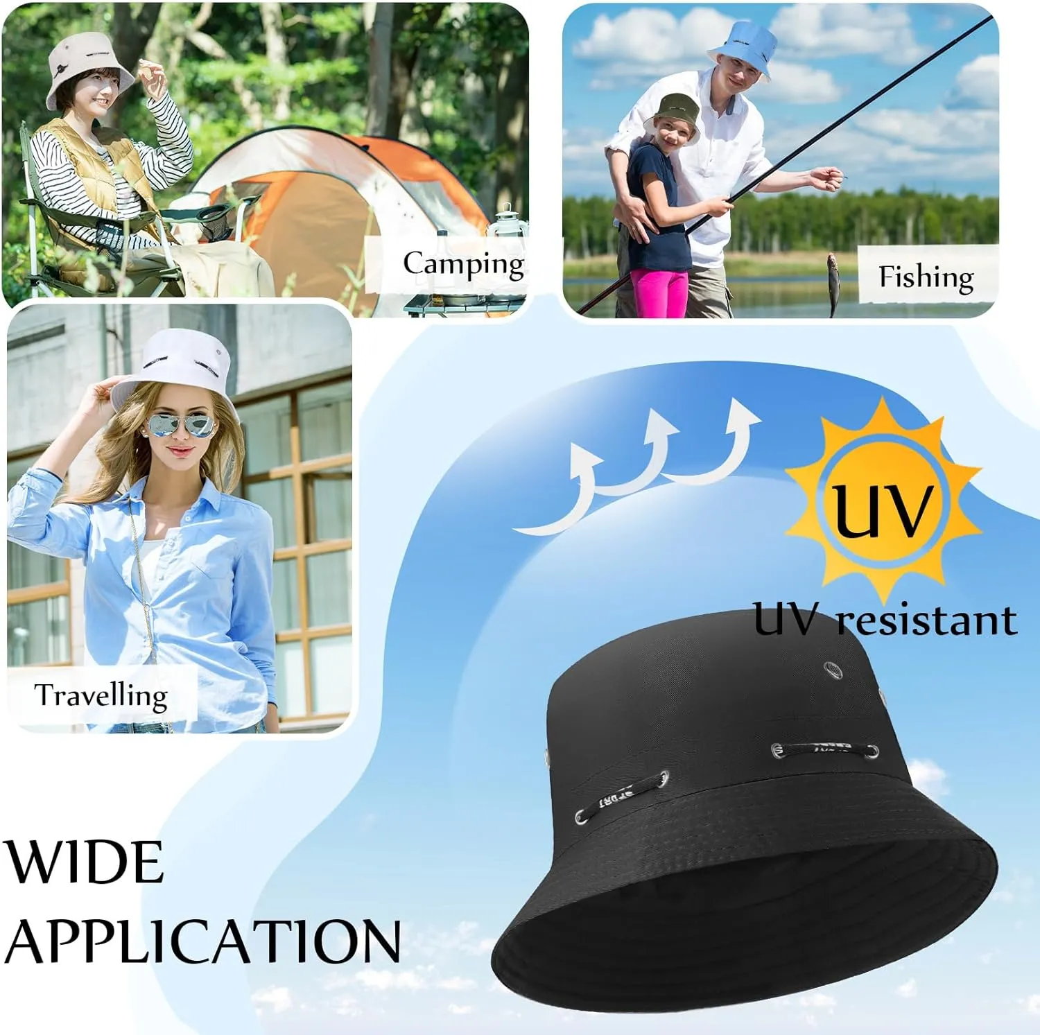 24 Pcs Bucket Hat Bulk for Women Men Adjustable Beach Boonie Sun Hat Summer Outdoor Packable Cap for Hiking Camping