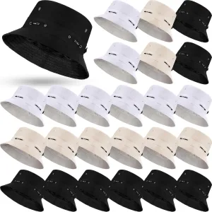 24 Pcs Bucket Hat Bulk for Women Men Adjustable Beach Boonie Sun Hat Summer Outdoor Packable Cap for Hiking Camping