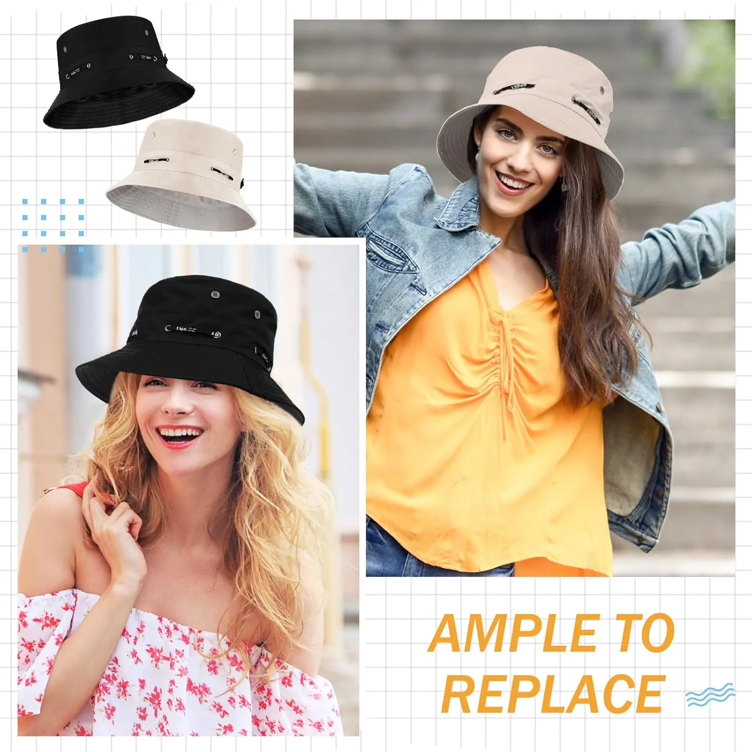 24 Pcs Bucket Hat Bulk for Women Men Adjustable Beach Boonie Sun Hat Summer Outdoor Packable Cap for Hiking Camping