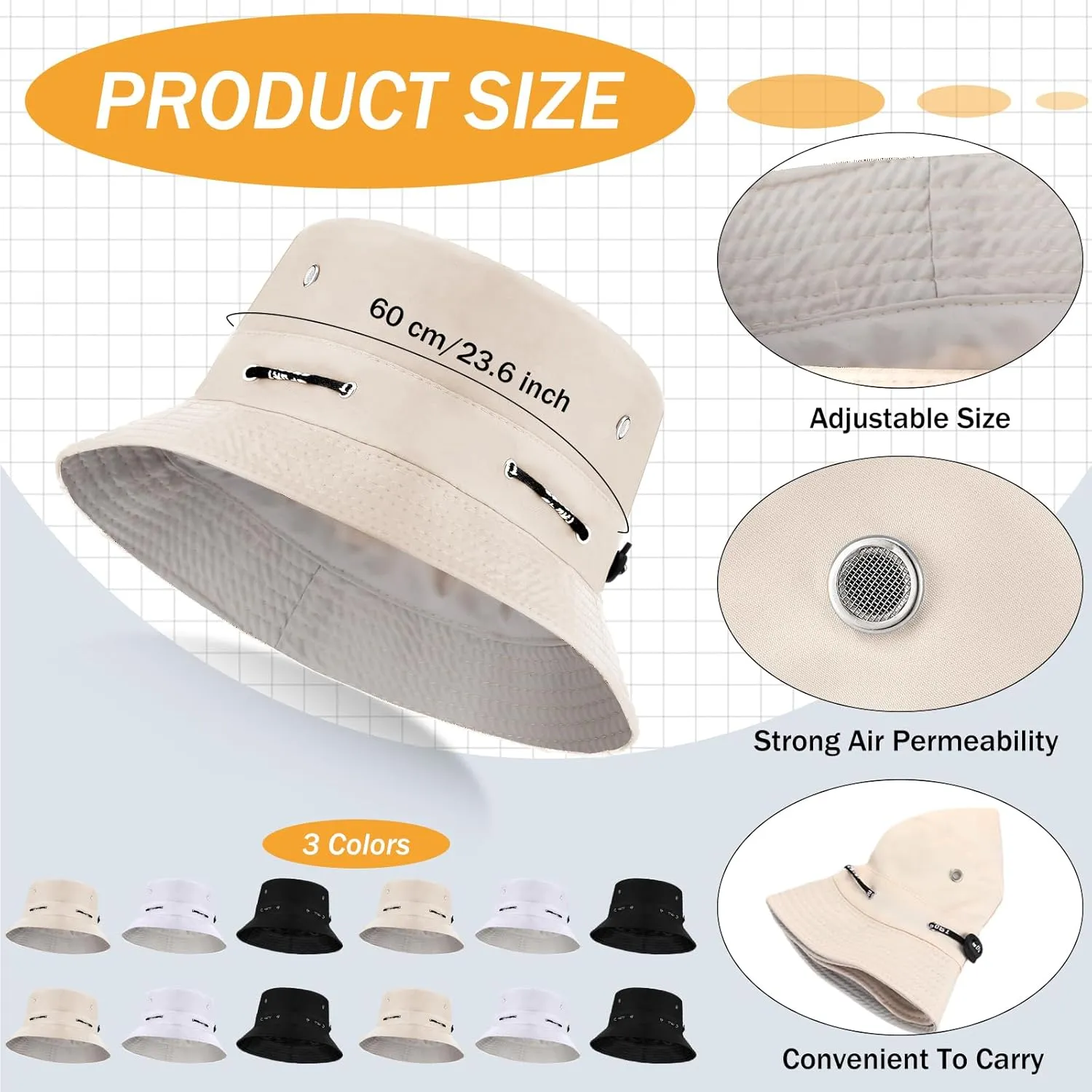 24 Pcs Bucket Hat Bulk for Women Men Adjustable Beach Boonie Sun Hat Summer Outdoor Packable Cap for Hiking Camping