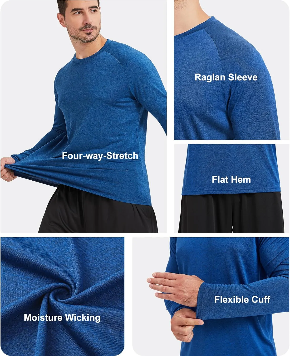 4-7 Pack Long Sleeve Shirts for Men Quick Dry Moisture Wicking Mens Long Sleeve Tee Shirts Workout T Shirts