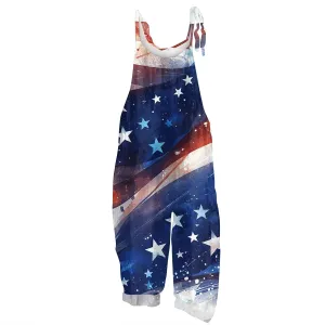 4th of July Rompers for Women, American Flag Casual Fashion Loose Jumpsuits for Women