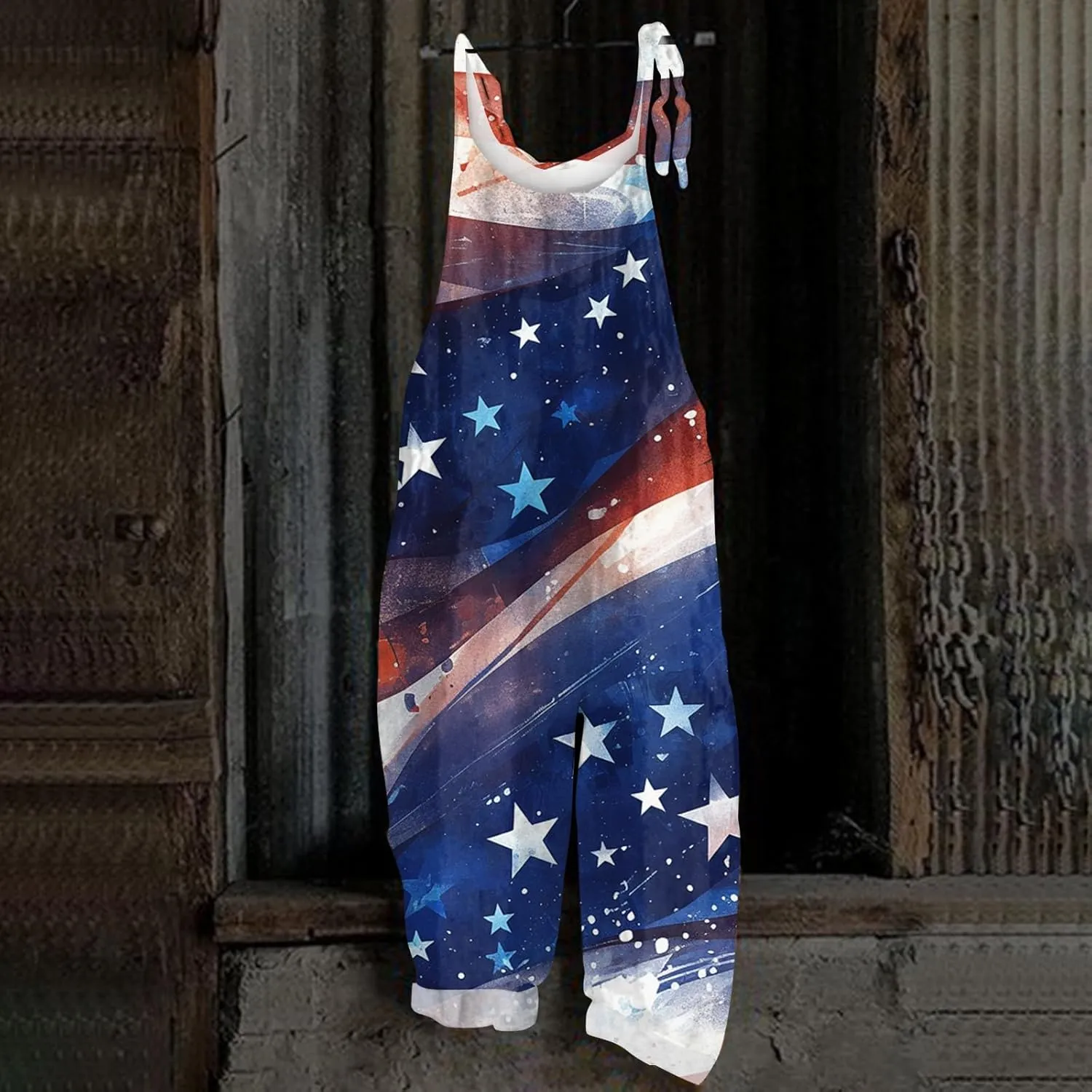 4th of July Rompers for Women, American Flag Casual Fashion Loose Jumpsuits for Women