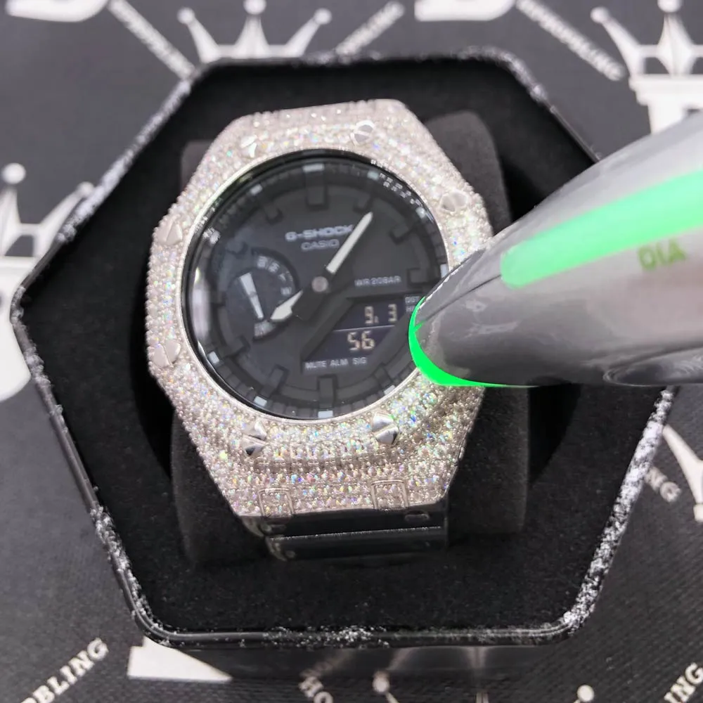7.75 Carat VVS Moissanite Iced Out G Shock GA2100 Hip Hop Custom Watch