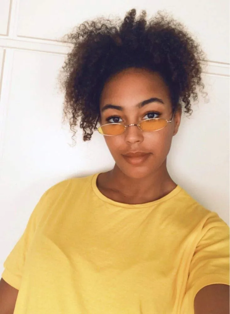 ADEWU Oval & Round Sunglasses Vintage Street Style Eyewear with Thin Metal Rim Men Women Oval - Yellow(lens) silver(frame) New