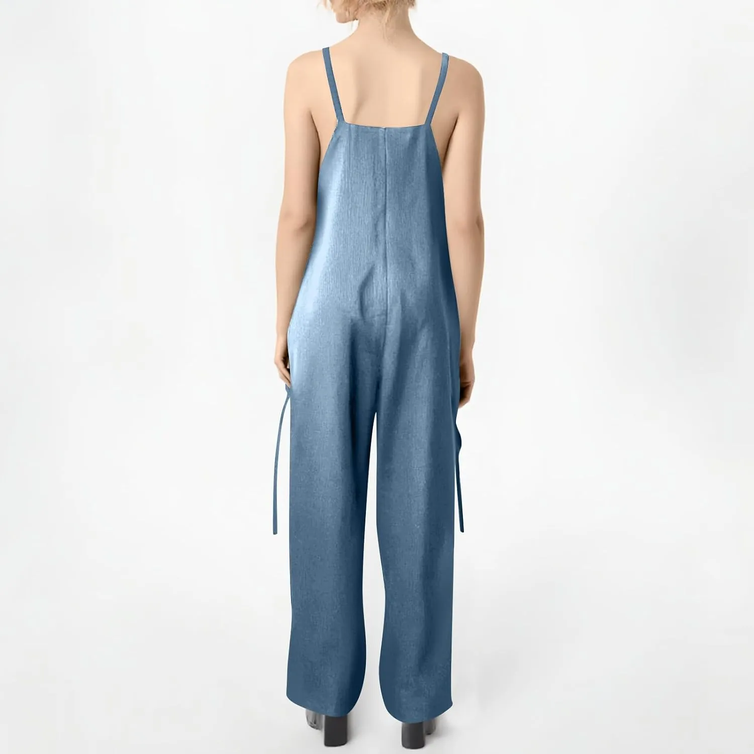 ADHOWBEW Women Jumpsuits 2025 Dressy Sleeveless Casual Plus Size Wide Leg Fashion Rompers Overalls with Cargo Pocket