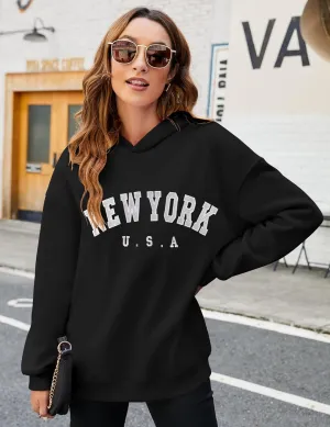 AKEWEI Womens Oversized Sweatshirt Letter Graphic Hoodies Long Sleeve Pullove Clothes