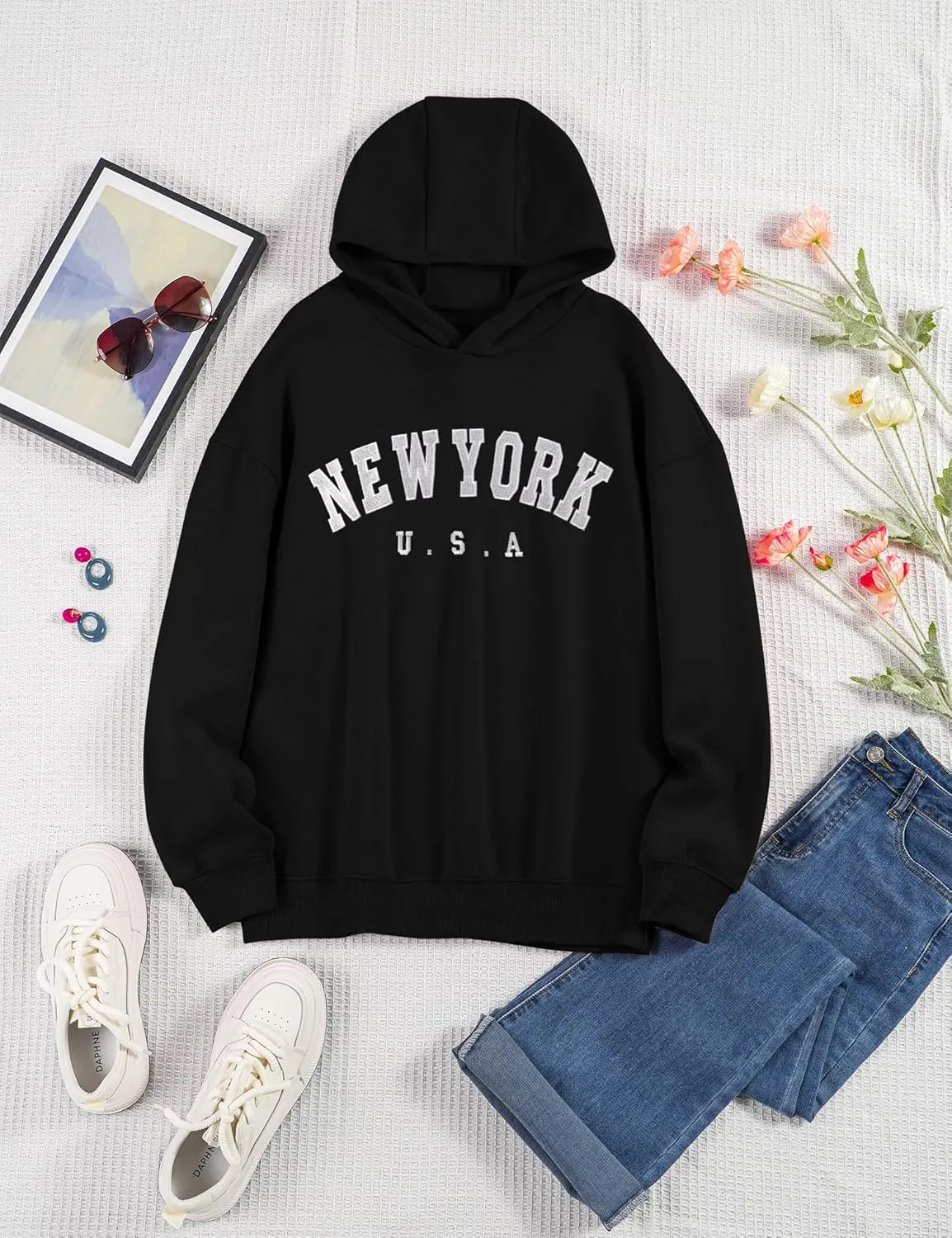 AKEWEI Womens Oversized Sweatshirt Letter Graphic Hoodies Long Sleeve Pullove Clothes