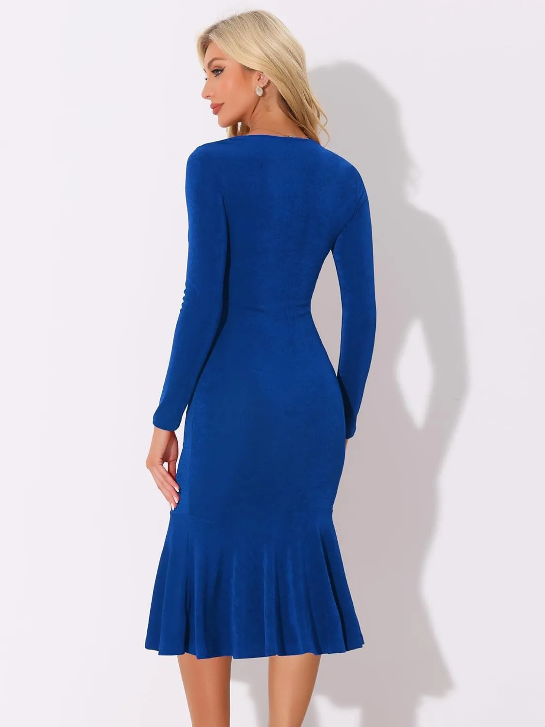 Allegra K Long Sleeve Midi Dresses for Women's Party Square Neck Ruffles Bodycon Dress