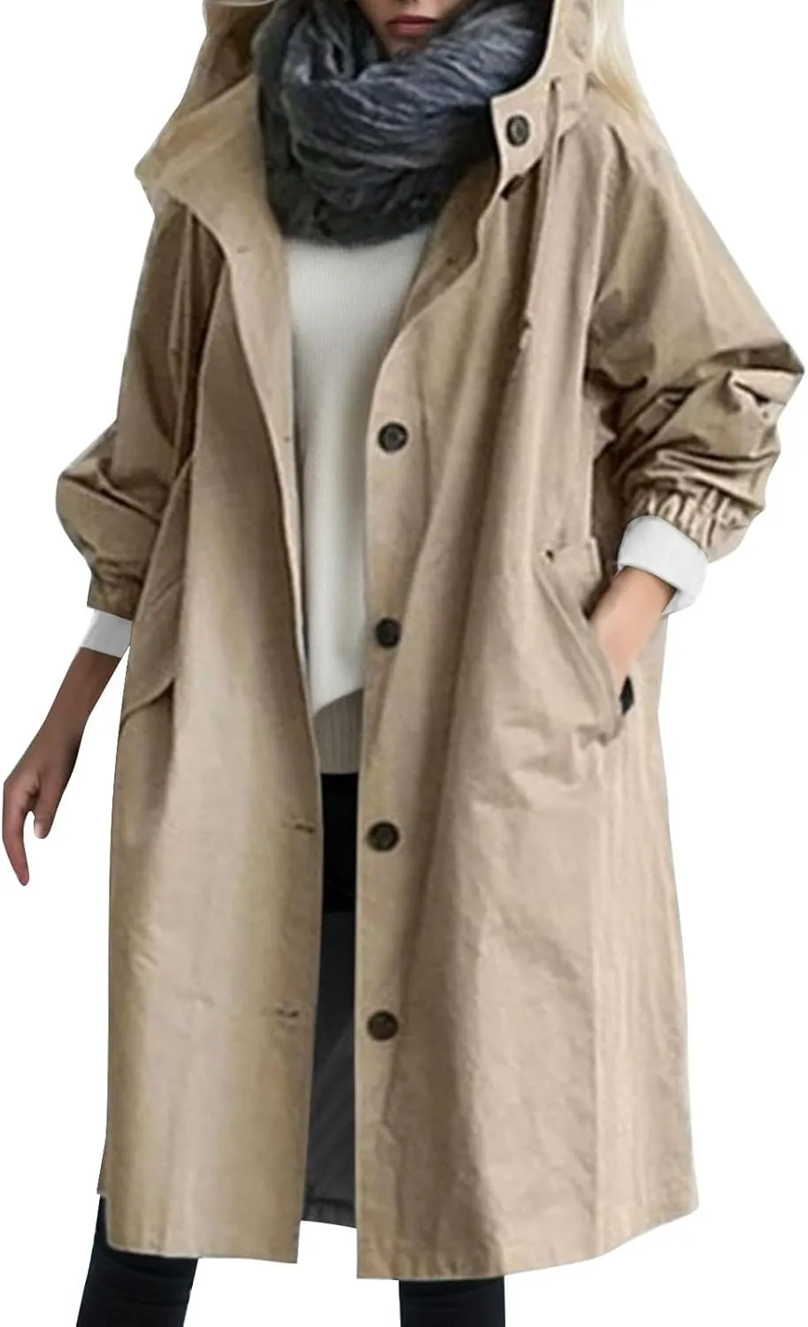 AMDBEL Trench Coat for Women 2023 Women's Casual Long Rain Jacket Fashion Winter Hooded Oversized Windbreaker Coats Outerwear