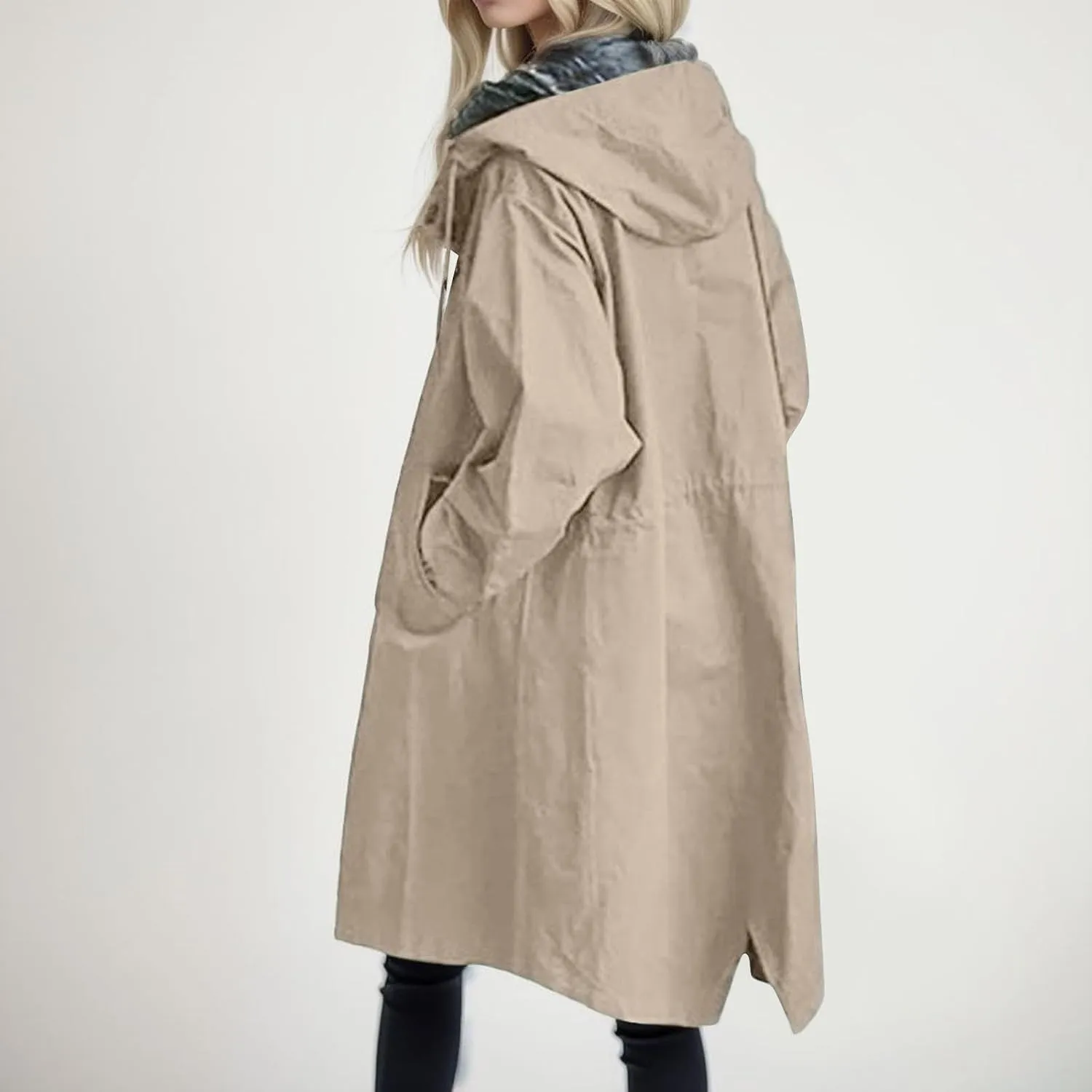 AMDBEL Trench Coat for Women 2023 Women's Casual Long Rain Jacket Fashion Winter Hooded Oversized Windbreaker Coats Outerwear