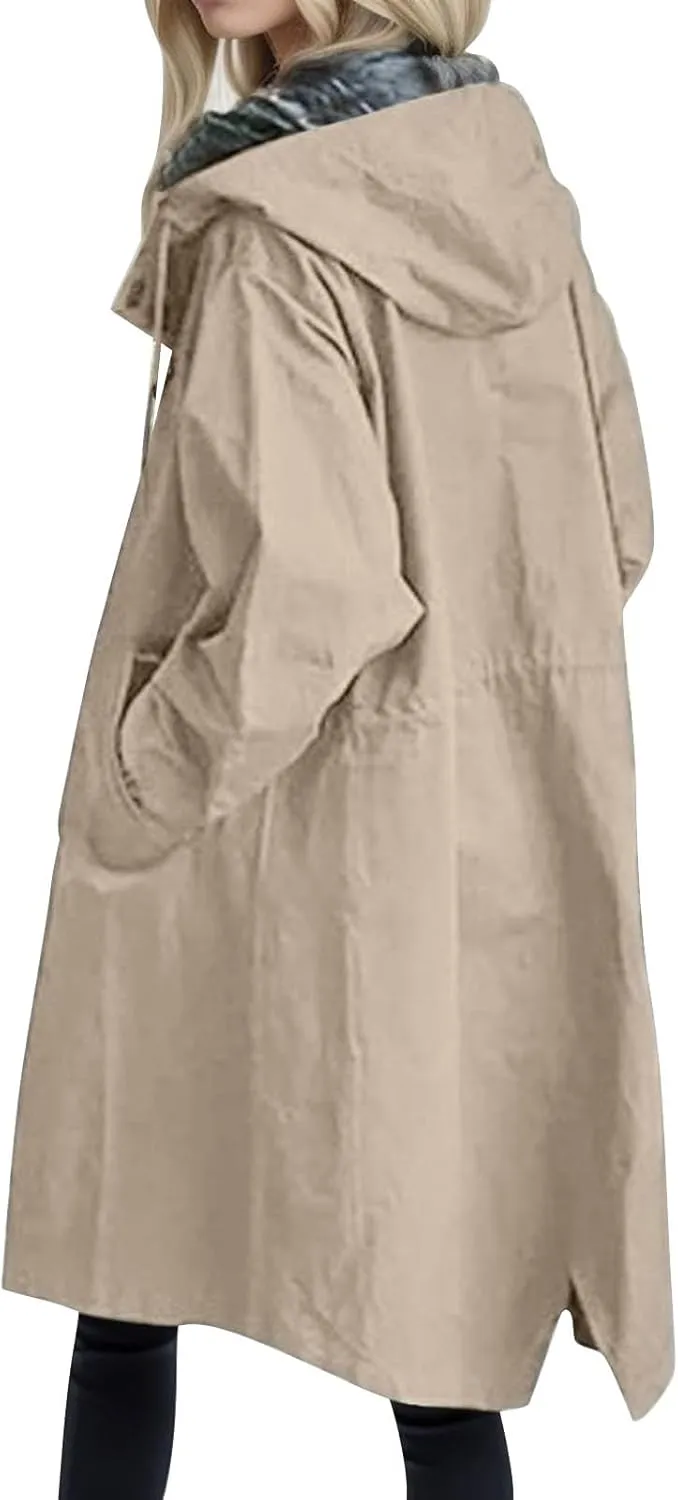 AMDBEL Trench Coat for Women 2023 Women's Casual Long Rain Jacket Fashion Winter Hooded Oversized Windbreaker Coats Outerwear
