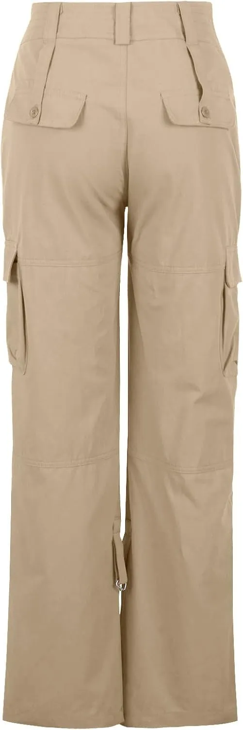 Anjikang Women's Cargo Pants Teen Girl Y2K Trendy High Waist Parachute Pants Baggy Wide Leg Trousers Hiking Pants with Pocket
