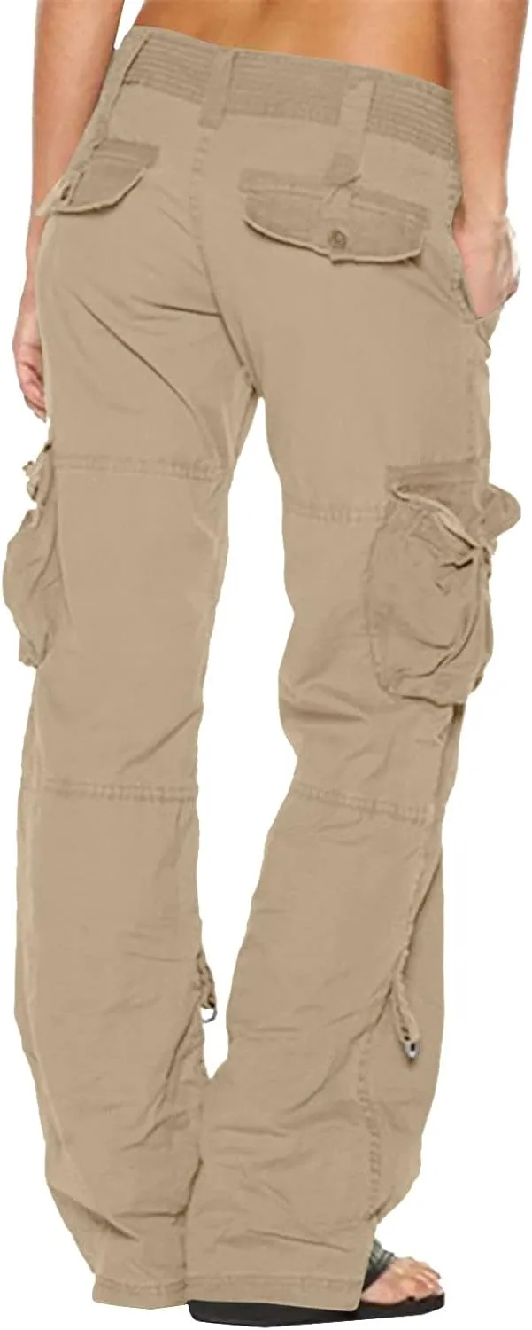 Anjikang Women's Cargo Pants Teen Girl Y2K Trendy High Waist Parachute Pants Baggy Wide Leg Trousers Hiking Pants with Pocket