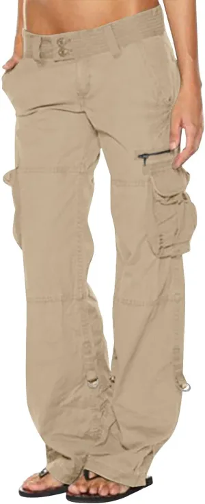 Anjikang Women's Cargo Pants Teen Girl Y2K Trendy High Waist Parachute Pants Baggy Wide Leg Trousers Hiking Pants with Pocket