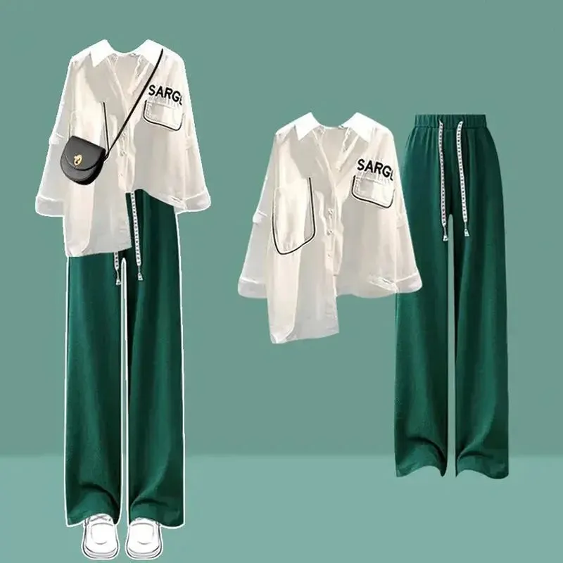 Autumn Set Women's 2024 New Large Fashion Shirt Versatile Casual Pants Two Piece Set Fall Two Piece Outfits for Women Pant Sets