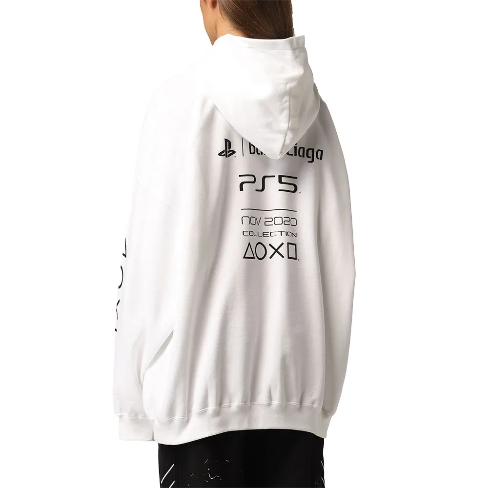 Balenciaga x PS5 Unisex Oversized Cotton Hoodie Sweatshirt in White