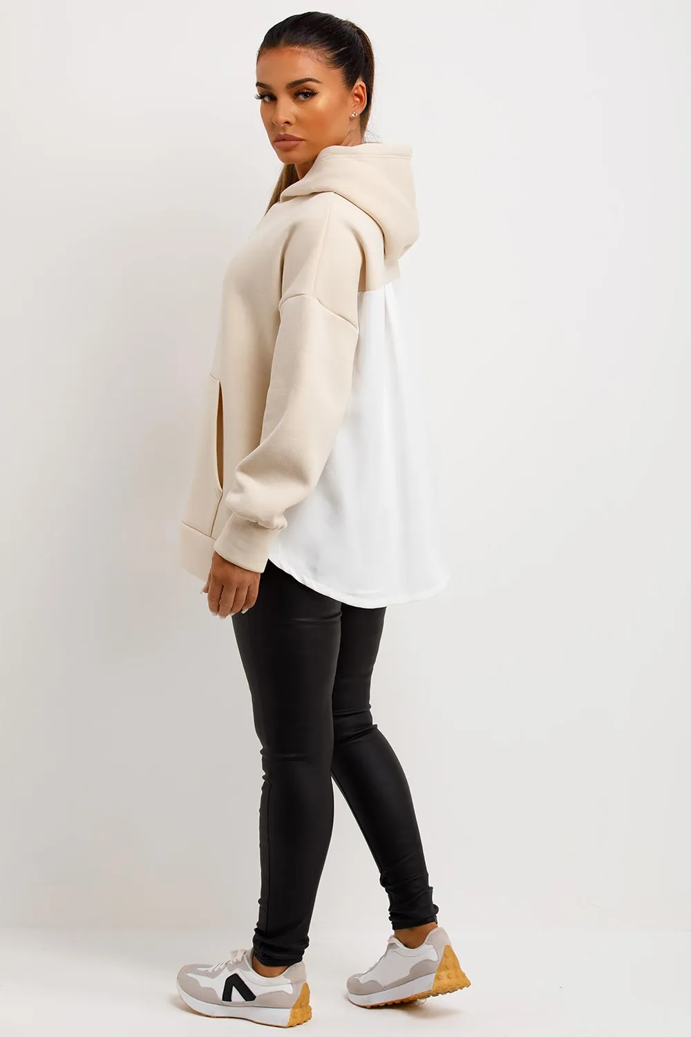 Beige Oversized Hoodie With Contrast Back