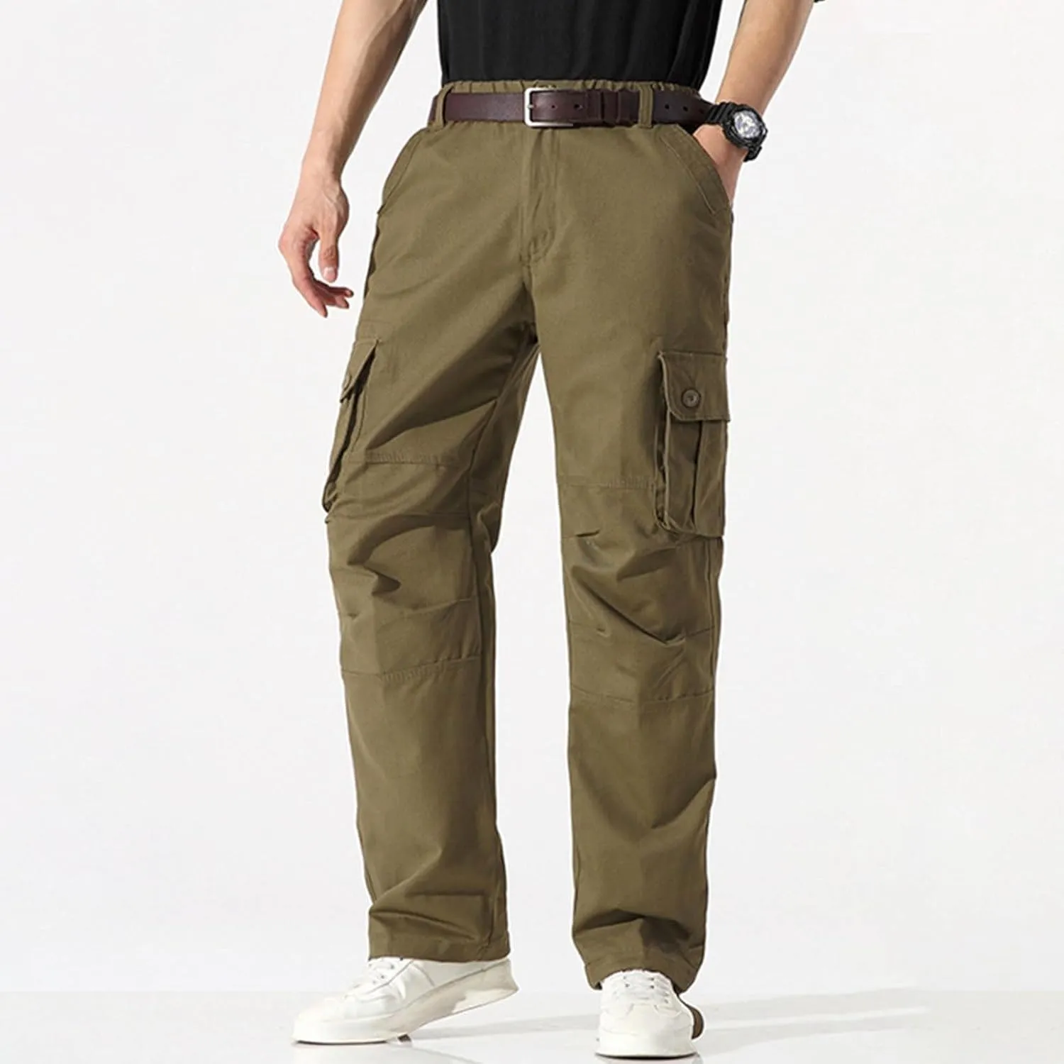 Bidobibo Mens Fleece Pants with Pockets Thermal Cargo Pants High Waisted Joggers Plus Size Men's Sherpa Lined Sweatpants