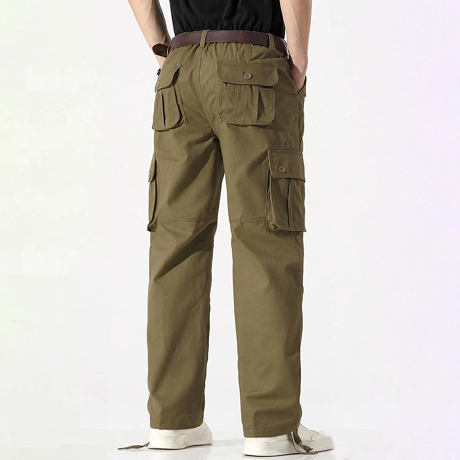 Bidobibo Mens Fleece Pants with Pockets Thermal Cargo Pants High Waisted Joggers Plus Size Men's Sherpa Lined Sweatpants