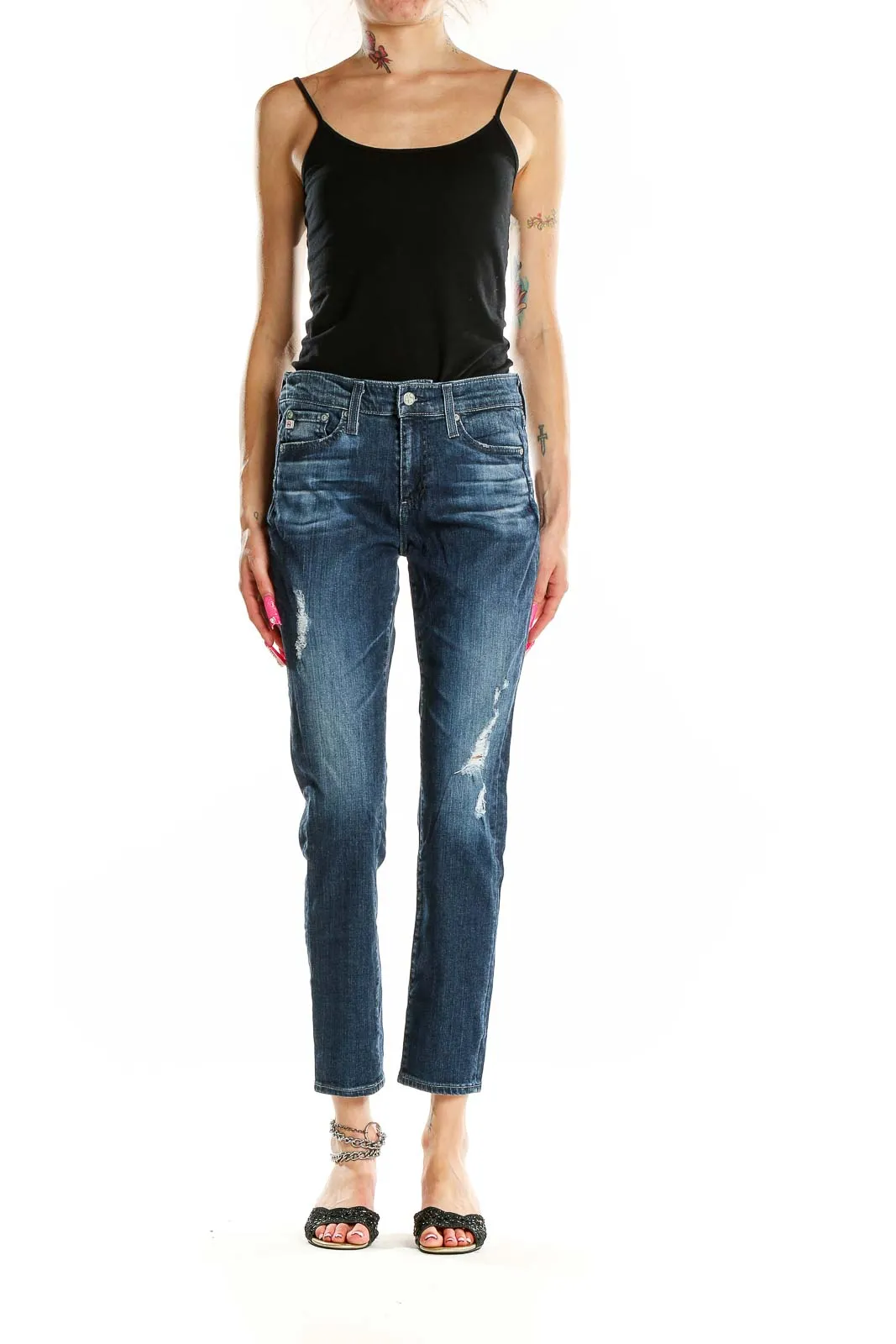 Blue Distressed Slim Fit Jeans
