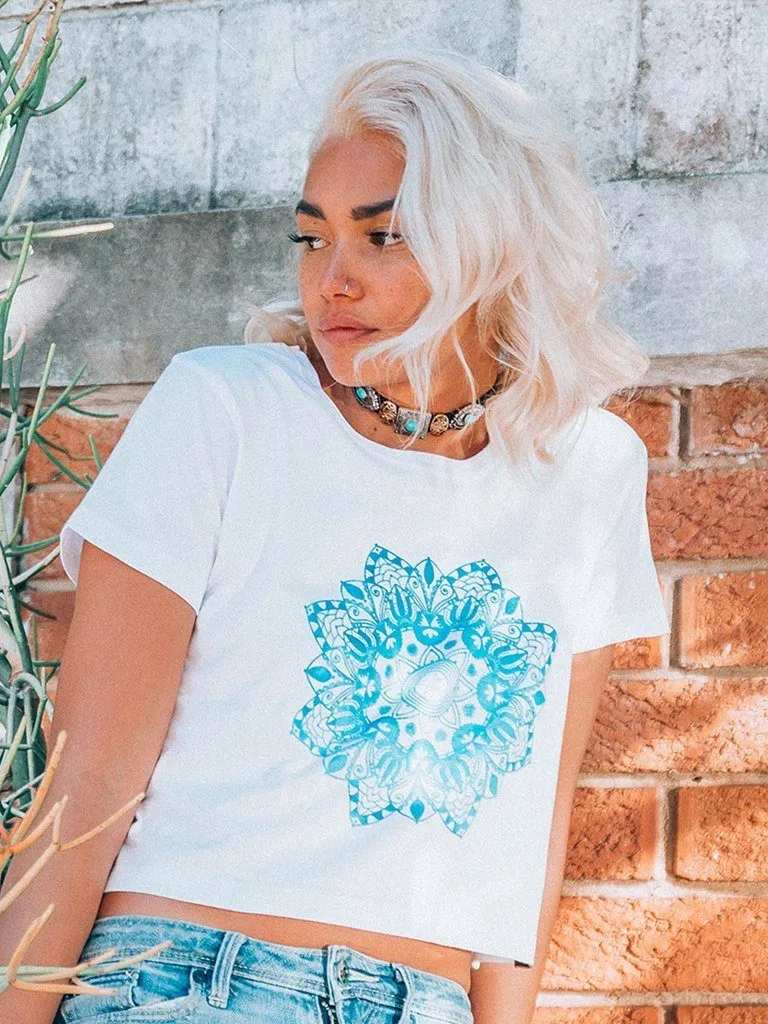 Blue Mandala Boxy Tee - Organic Cotton Bamboo