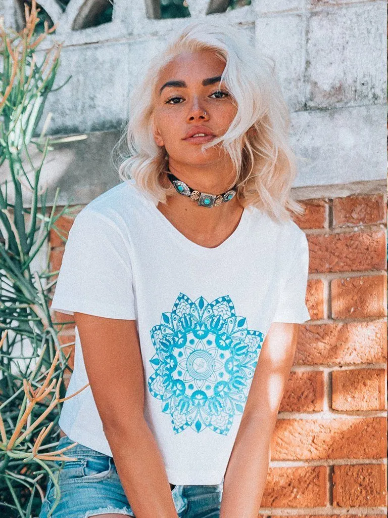 Blue Mandala Boxy Tee - Organic Cotton Bamboo