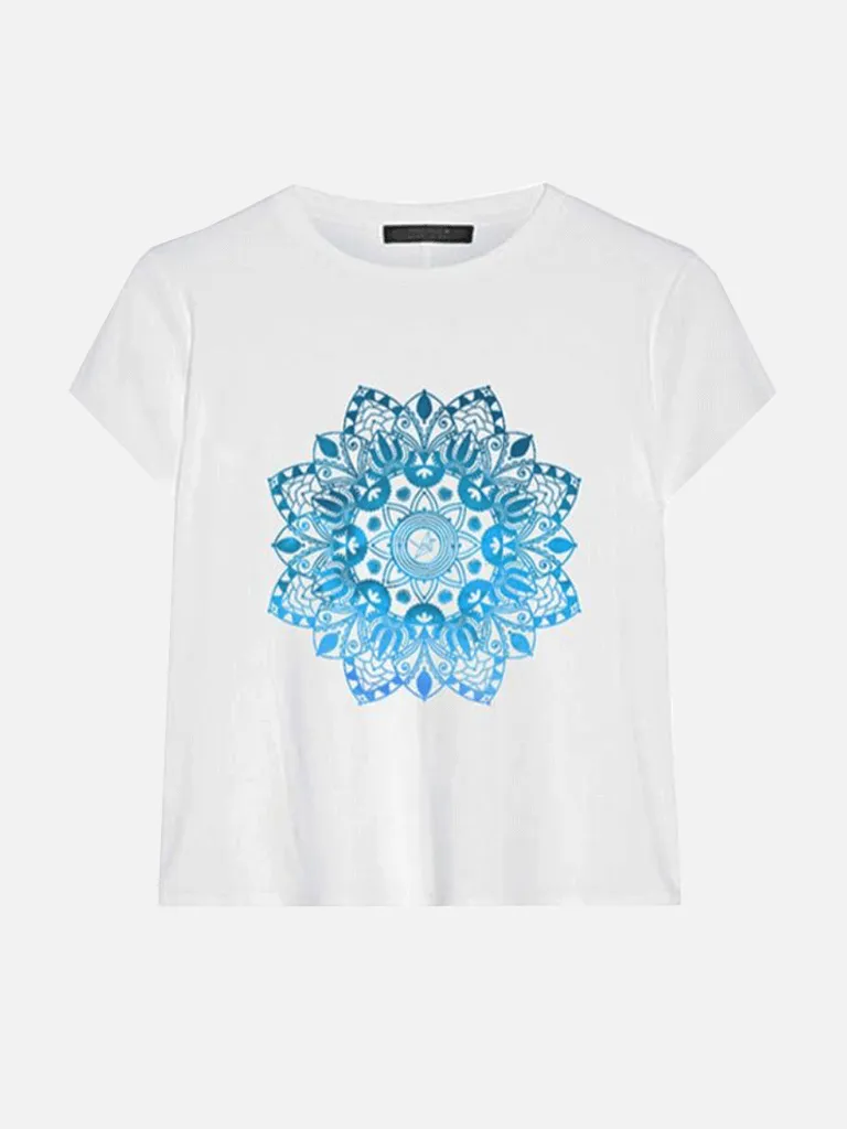 Blue Mandala Boxy Tee - Organic Cotton Bamboo
