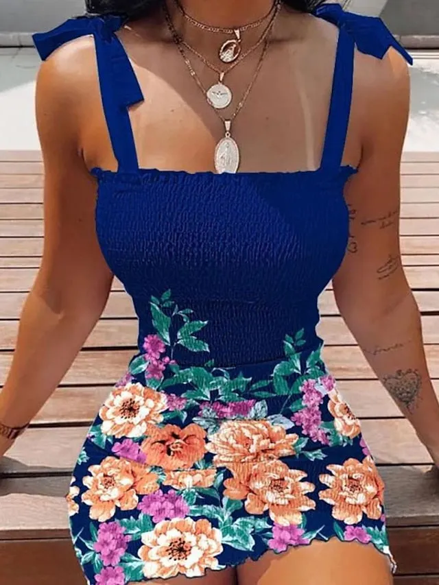 Bodycon Sheath Dress Slip Dress Mini Dress White Pink Blue Sleeveless Floral Ruched Spring Summer Square Neck Stylish Weekend Slim  S M L XL XXL for Women