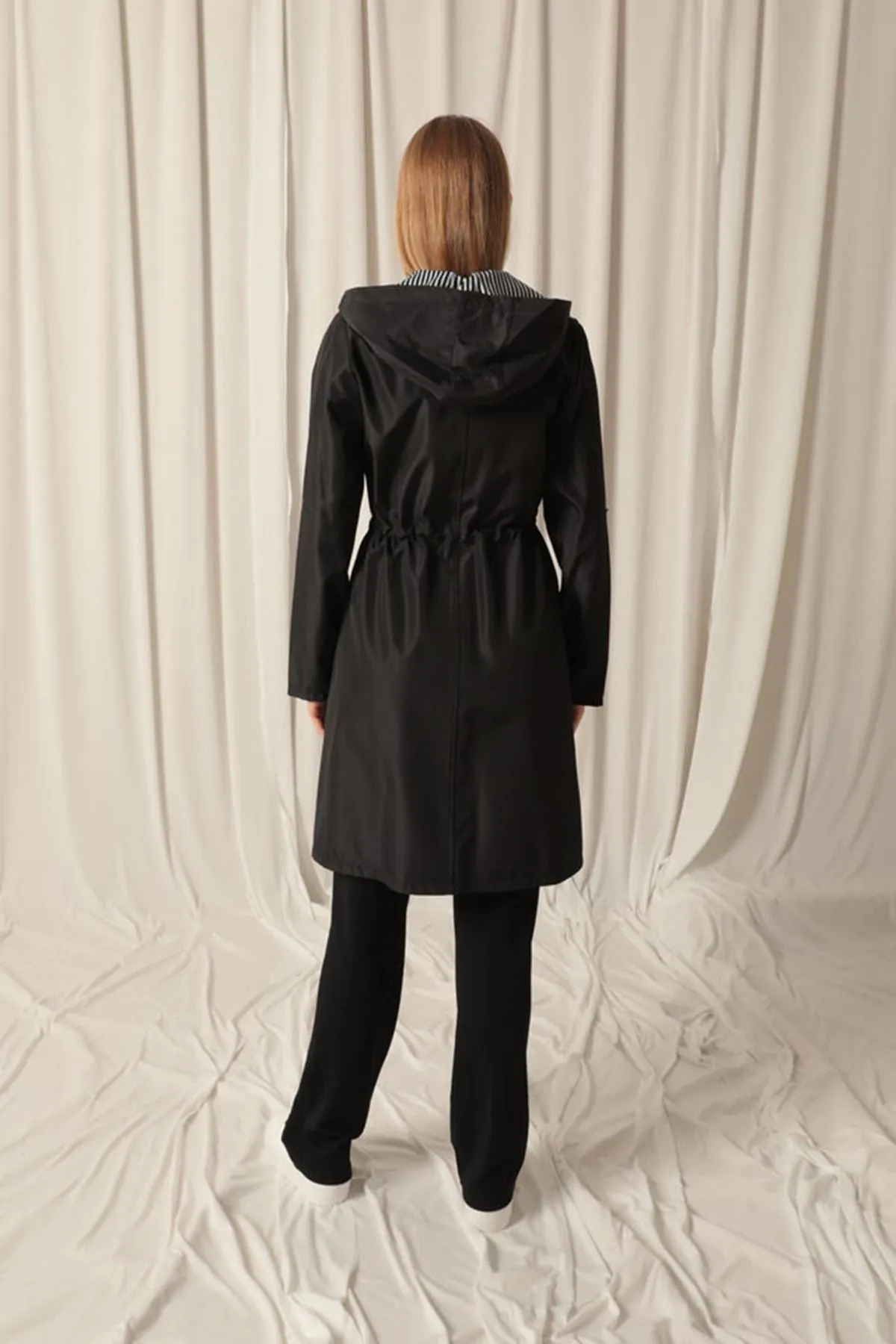 Bondig Fabric Waterproof Women's Black Trench Coat