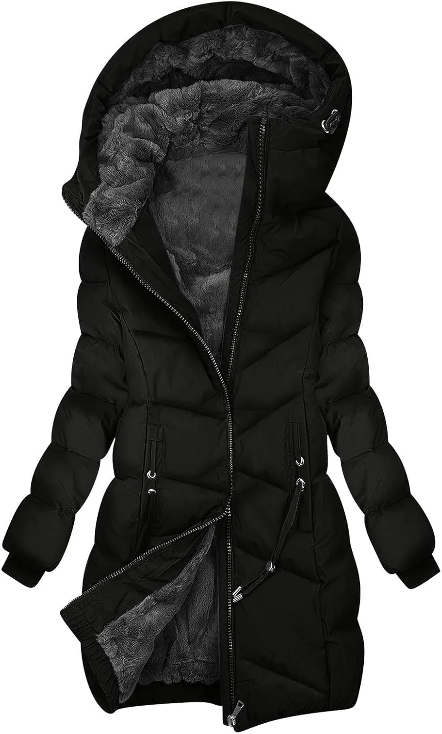 Borniu Women's Hooded Warm Winter Coat Quilted Thicken Puffer Jacket Fleece Lined Down Jacket Outerwear with Pockets