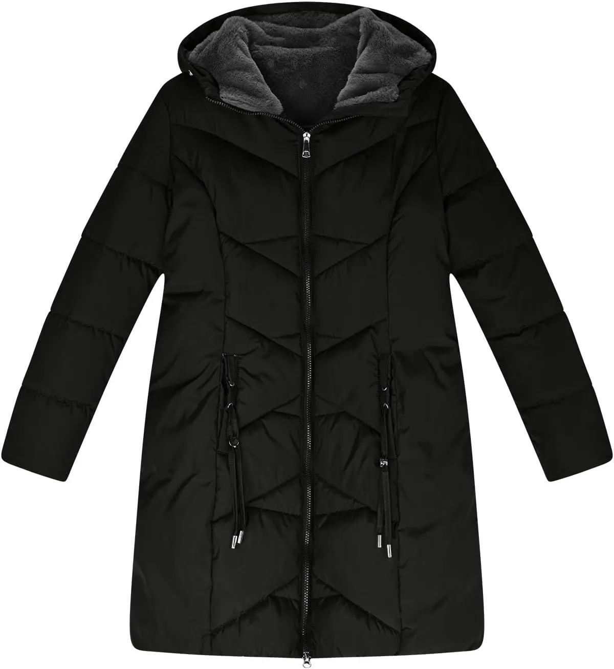 Borniu Women's Hooded Warm Winter Coat Quilted Thicken Puffer Jacket Fleece Lined Down Jacket Outerwear with Pockets