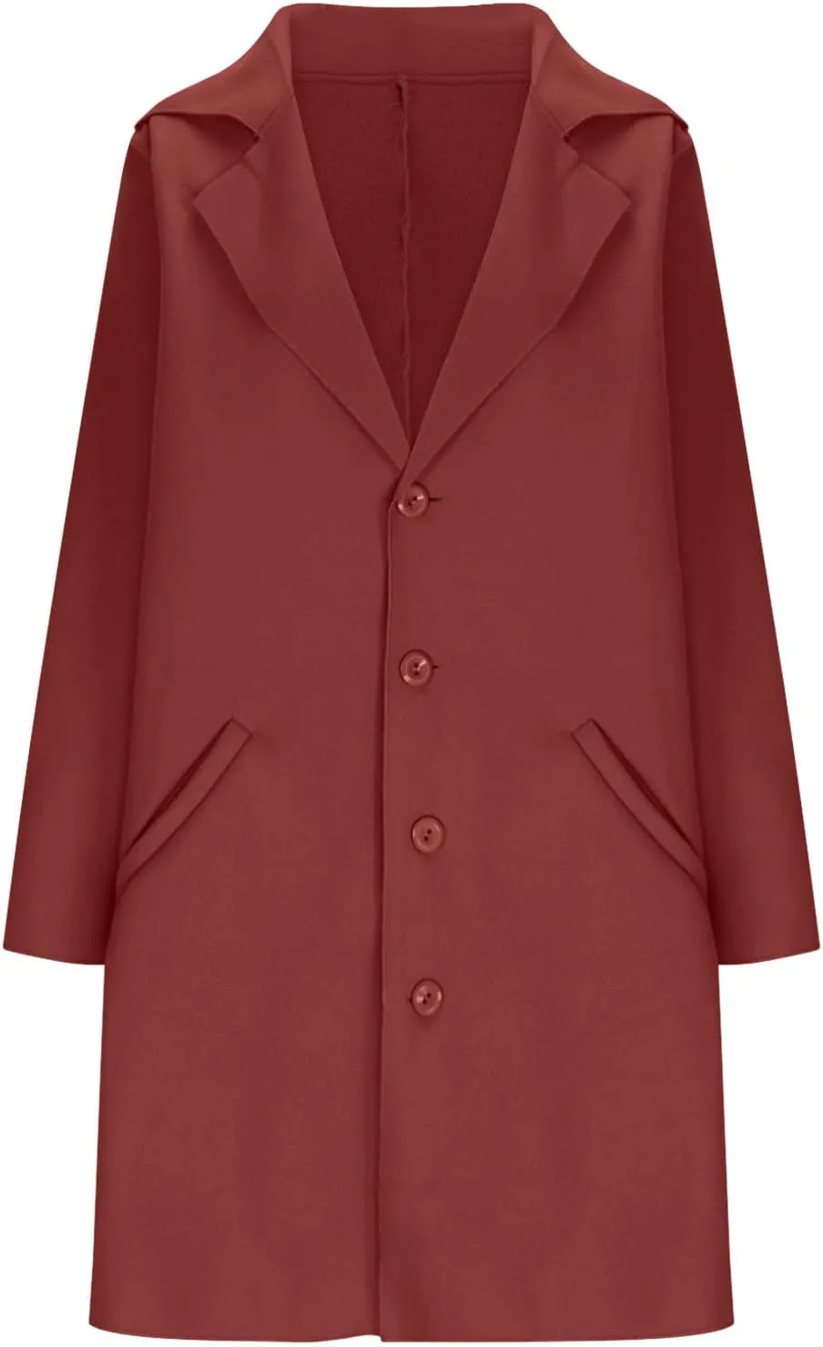 Borniu Womens Long Wool Blend Pea Coat Single Breasted Trench Coat Notch Lapel Open Front Cardigan Jacket Fall Winter Clothes