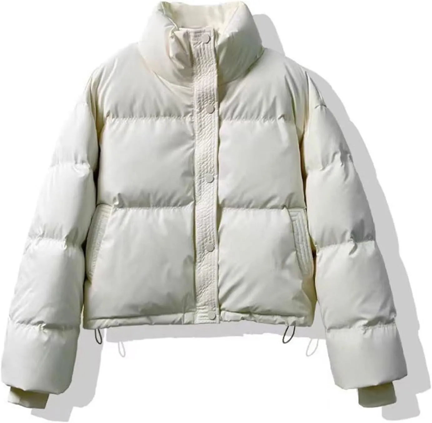 Borniu Womens Winter Quilted Jackets Long Sleeve Full Zip Puffer Jacket Stand Collar Baggy Short Down Coats with Pockets