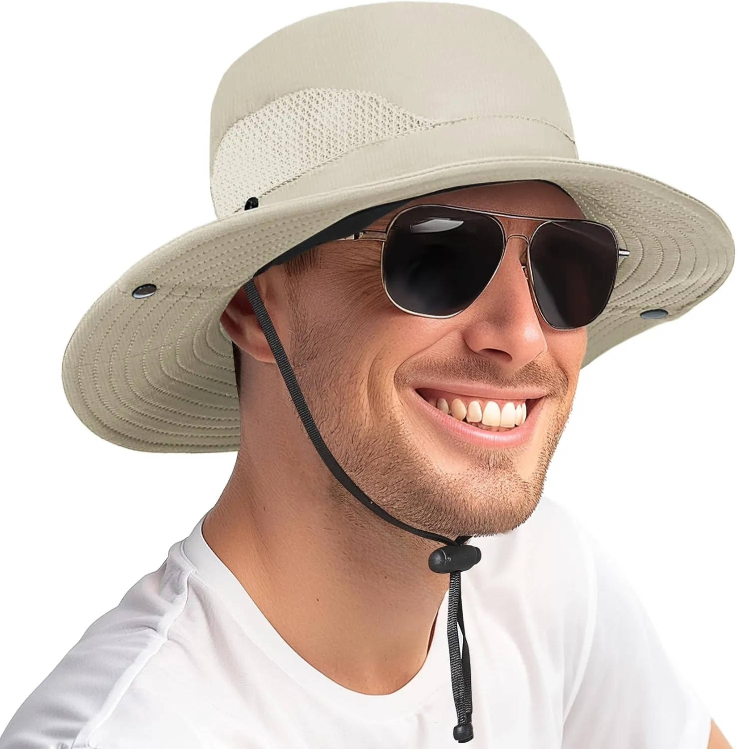 Bucket Hats for Men Wide Brim Breathable Fishing Beach Hat UPF 50  Sun Hat Male Adult One Size PureKhaki