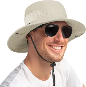 Bucket Hats for Men Wide Brim Breathable Fishing Beach Hat UPF 50  Sun Hat Male Adult One Size PureKhaki