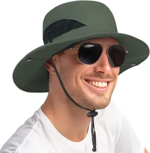 Bucket Hats for Men Wide Brim Breathable Fishing Hat UPF 50  Sun Hat Beach Hiking Safari Hat Green