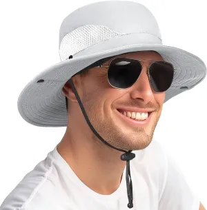 Bucket Hats for Men Wide Brim Fishing Beach Hat UV Protection Sun Hat Male Adult One Size PureLightgrey