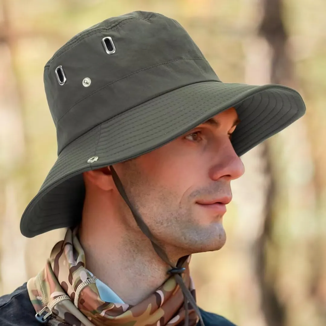 Bucket-Hats Sun-Protection Wide-Brim for Men - Beach-Sun-Hat Lightweight with Square-Shaped Metal Vents for Fishing,Travel