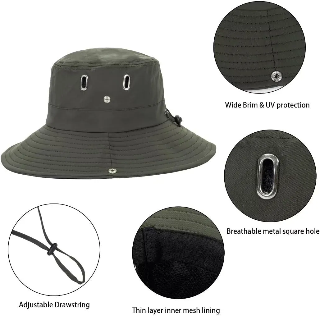 Bucket-Hats Sun-Protection Wide-Brim for Men - Beach-Sun-Hat Lightweight with Square-Shaped Metal Vents for Fishing,Travel