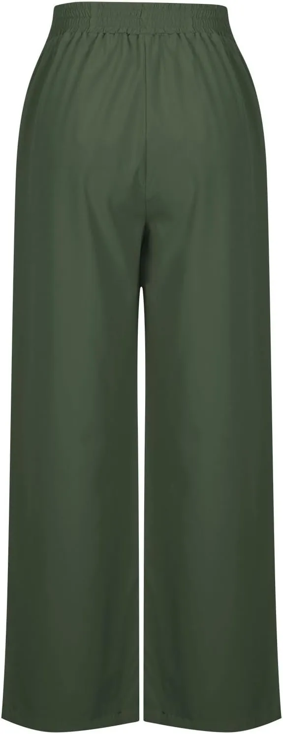 Business Casual Wide Leg Pants for Women Plus Size Plain Casual Workout Yoga Pants Elastic Waist Commuting Pants
