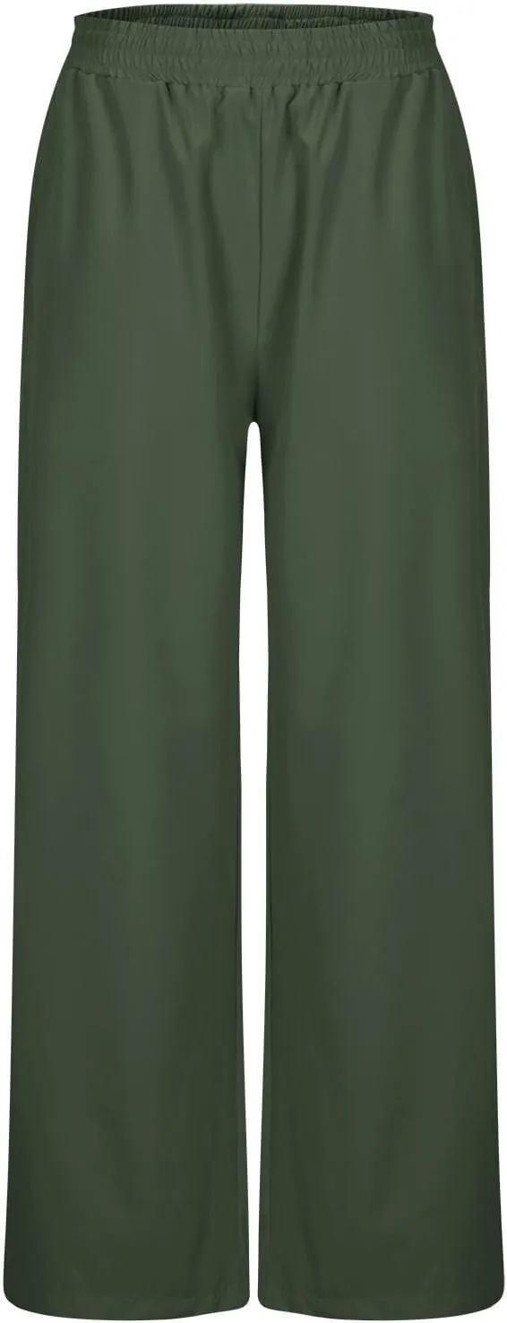 Business Casual Wide Leg Pants for Women Plus Size Plain Casual Workout Yoga Pants Elastic Waist Commuting Pants