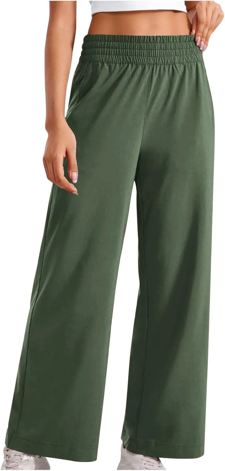 Business Casual Wide Leg Pants for Women Plus Size Plain Casual Workout Yoga Pants Elastic Waist Commuting Pants