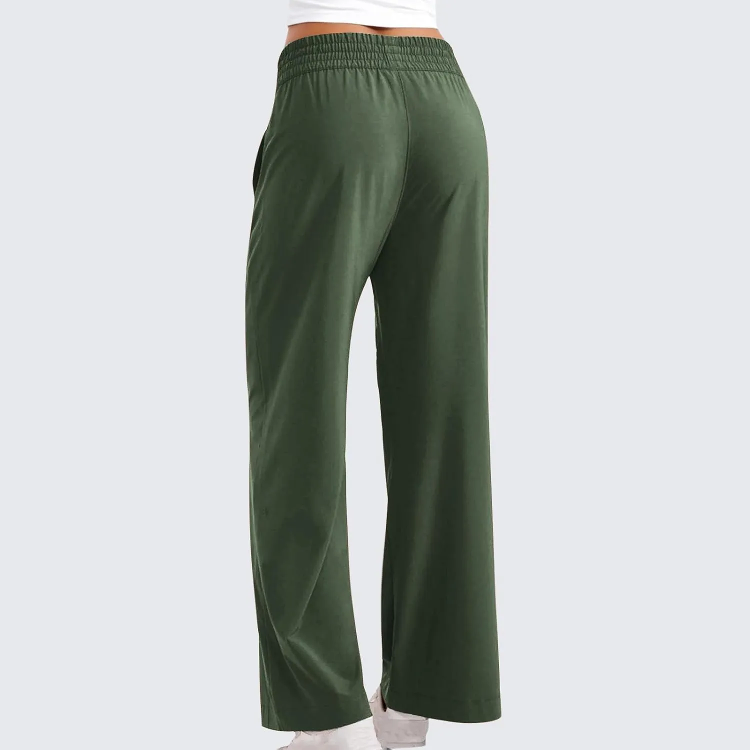 Business Casual Wide Leg Pants for Women Plus Size Plain Casual Workout Yoga Pants Elastic Waist Commuting Pants