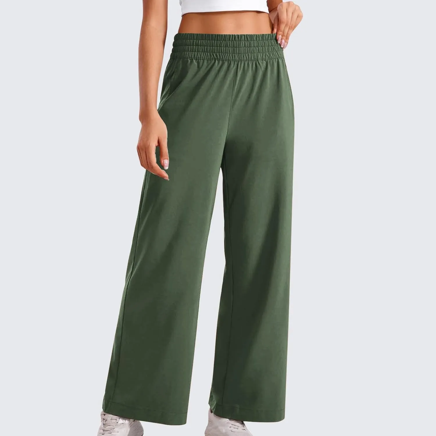 Business Casual Wide Leg Pants for Women Plus Size Plain Casual Workout Yoga Pants Elastic Waist Commuting Pants
