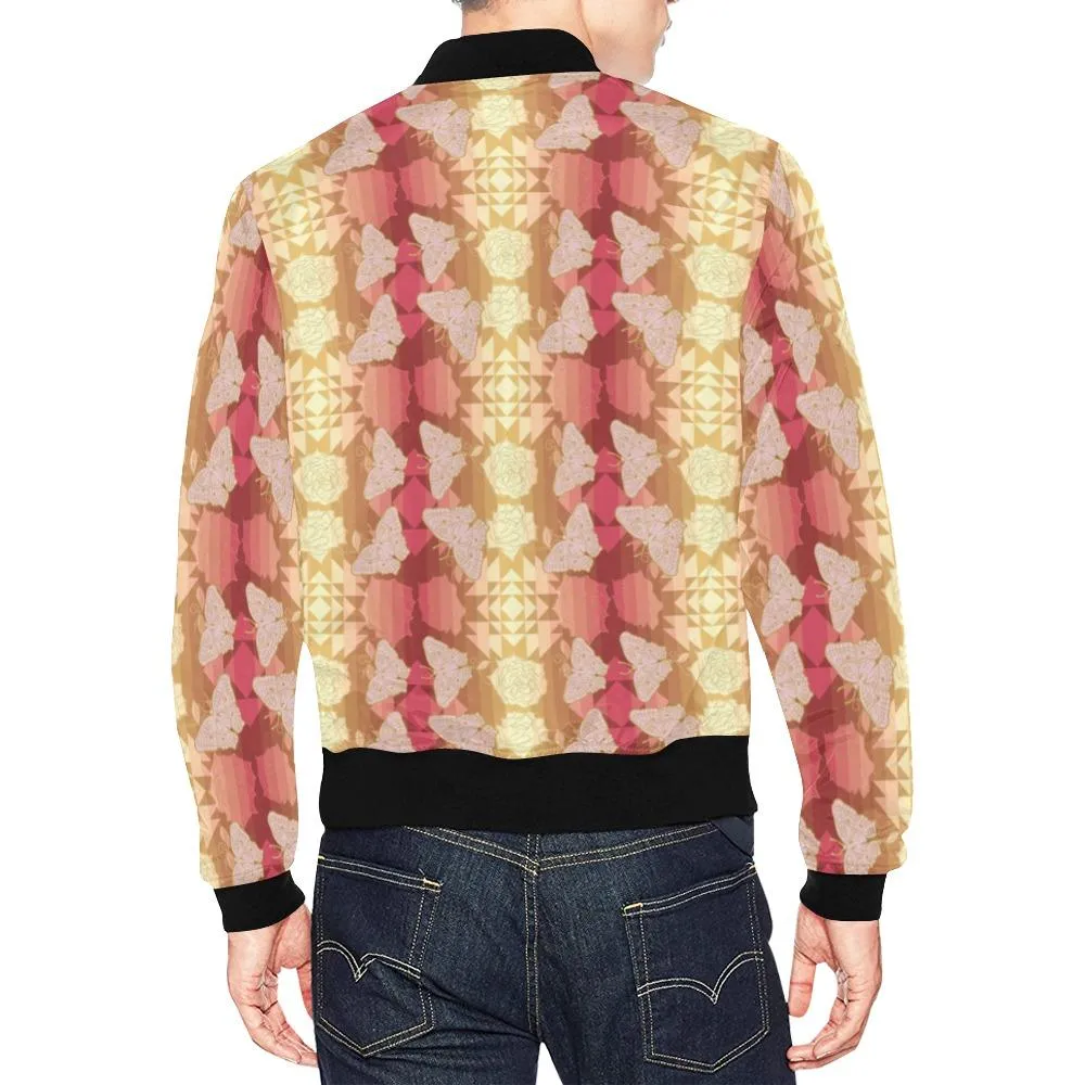Butterfly and Roses on Geometric Bomber Jacket for Men