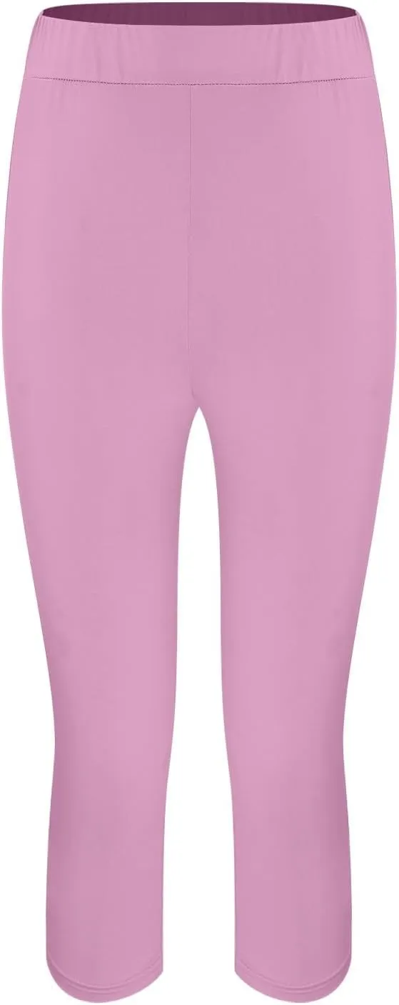 Capri Leggings for Women Plus Size Tummy Control Knee Length No Pockets High Waisted Yoga Pants Soft Workout Tights