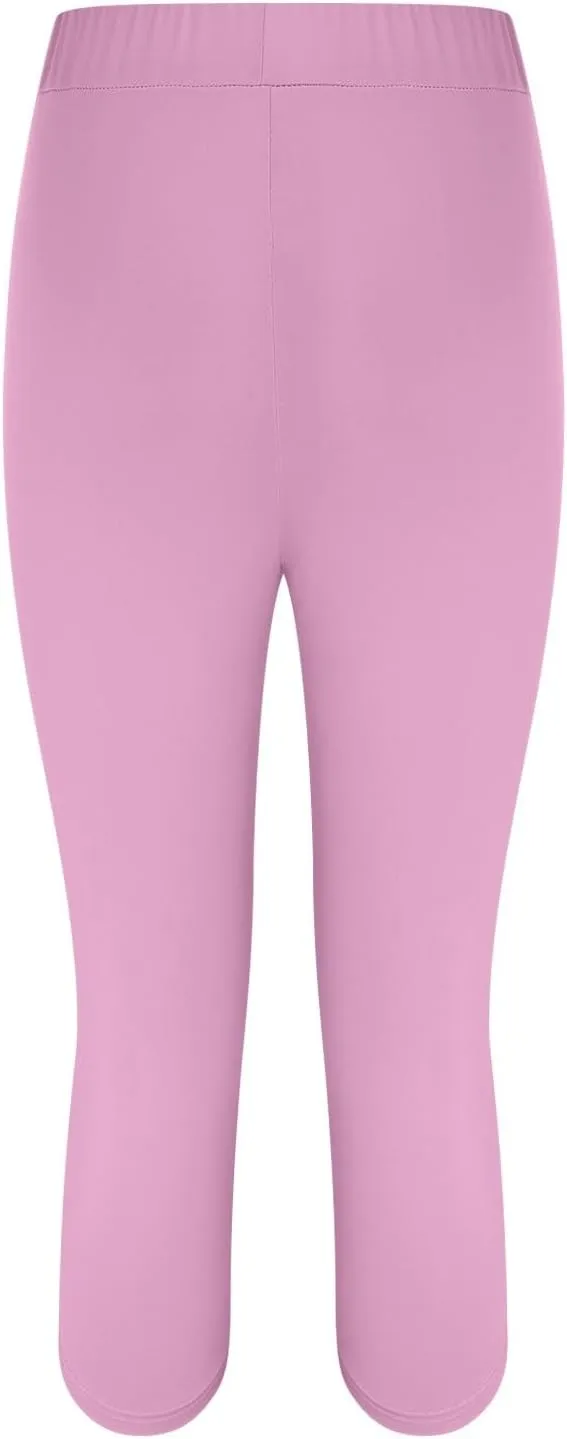 Capri Leggings for Women Plus Size Tummy Control Knee Length No Pockets High Waisted Yoga Pants Soft Workout Tights
